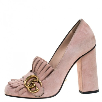 Pre-owned Gucci Marmont Pink Suede Heels