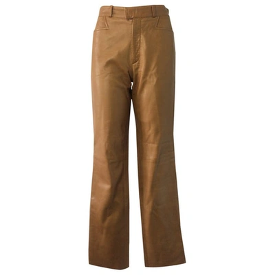 Pre-owned Gucci Leather Straight Trousers In Camel