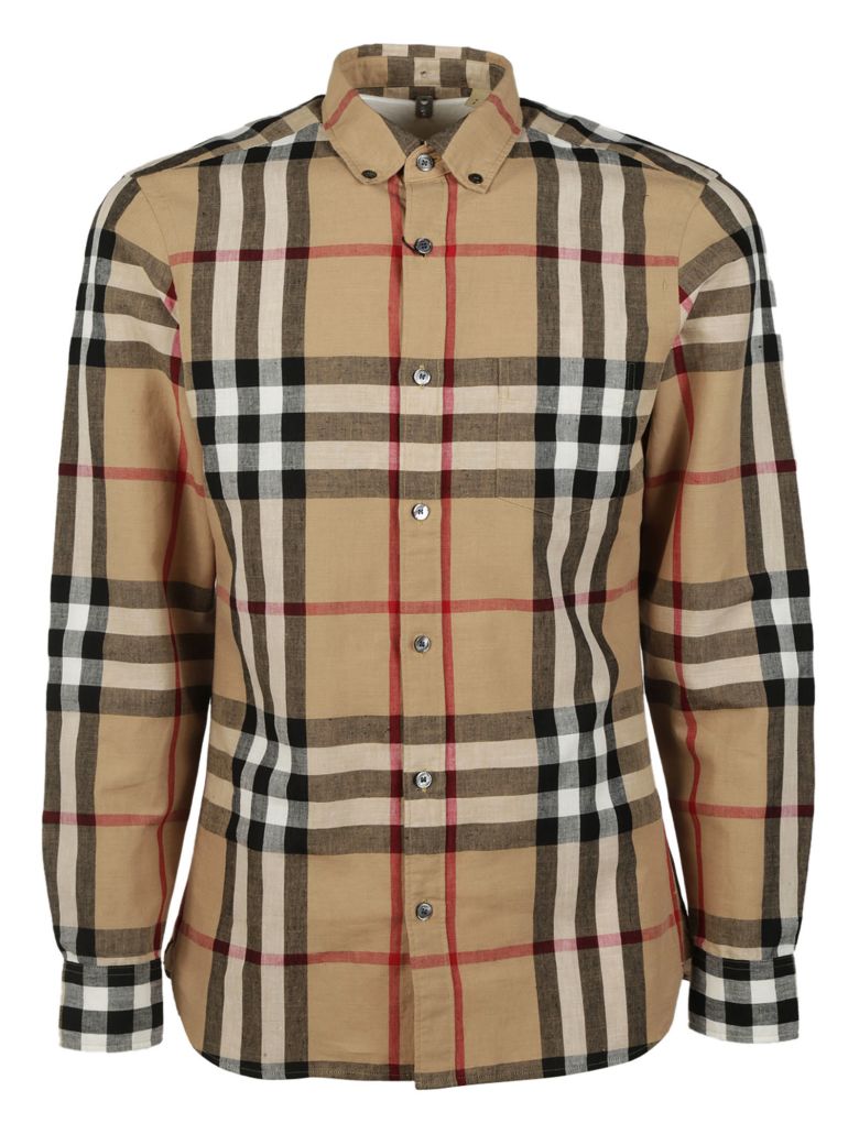 Burberry Checked Shirt In Camel | ModeSens