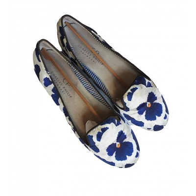 Pre-owned Charles Philip Cloth Flats In Blue