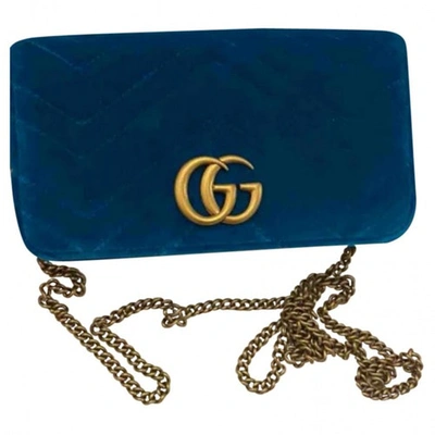 Pre-owned Gucci Marmont Turquoise Velvet Handbag