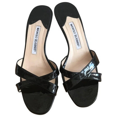 Pre-owned Manolo Blahnik Black Patent Leather Sandals