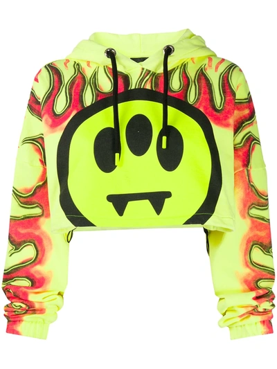 Barrow Graphic Print Cropped Hoodie In Yellow