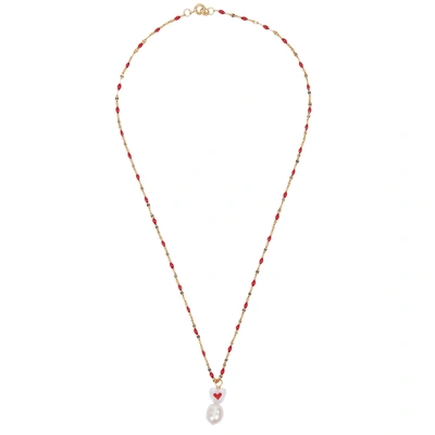 Sandralexandra Heart Gold-plated Necklace In Red And White
