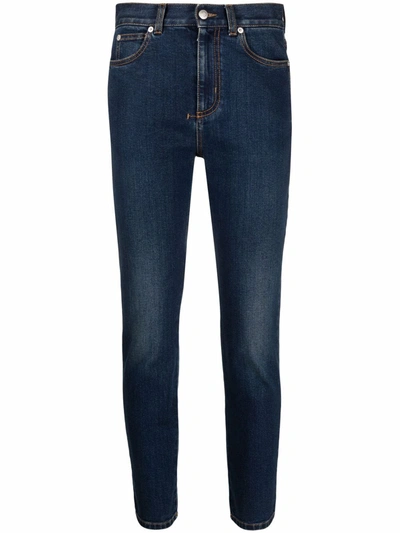 Alexander Mcqueen High-rise Slim Cropped Jeans In Blue