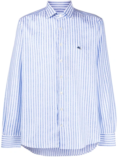 Etro Spread Striped Shirt In Blue