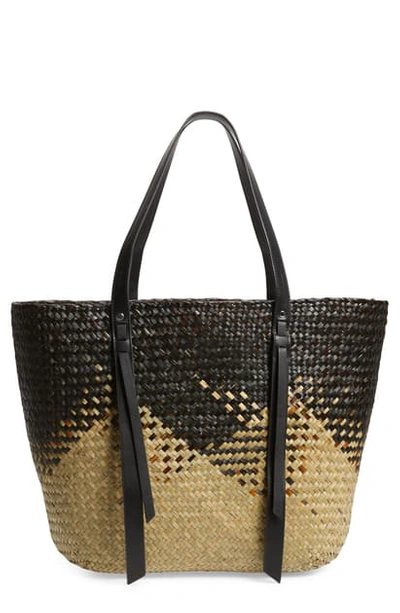 Allsaints Playa East/west Woven Straw Beach Tote In Natural/ Black