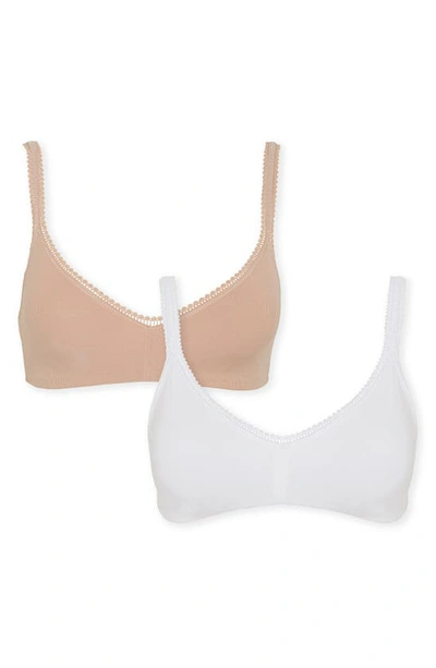 On Gossamer 2-pack Cabana Cotton Bralettes In Champagne White