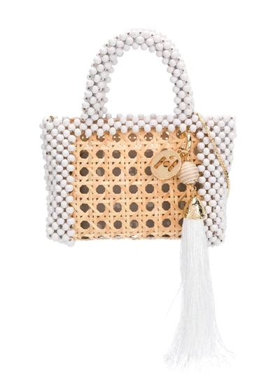 Rosantica Spiaggia Faux Pearl-embellished Wicker Tote In White