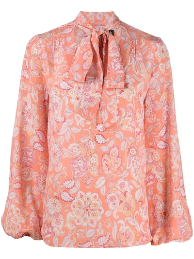 Rixo London Moss Pussy-bow Printed Silk-crepe Blouse In Pink