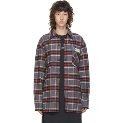 Acne Studios Oversized Appliquéd Checked Cotton-flannel Shirt In Aj9 Greyred