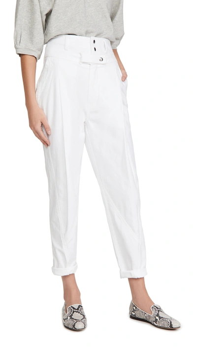 Frame Twisted Pleated Cotton Tapered Pants In Blanc