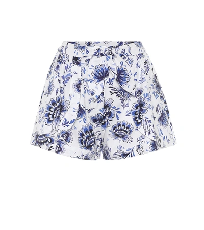 Alexandra Miro Floral Cotton Shorts In Blue