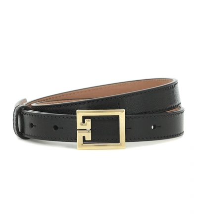Givenchy Goat Leather Belt W/ Double-g Logo Buckle In Black