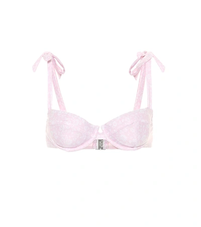 Ganni Floral-print Underwire Bikini Top In Pink