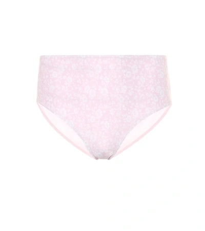 Ganni Floral High-rise Bikini Bottoms In Pink
