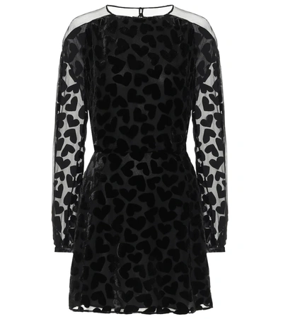 Saint Laurent Velvet Heart Burnout Long Sleeve Minidress In Black