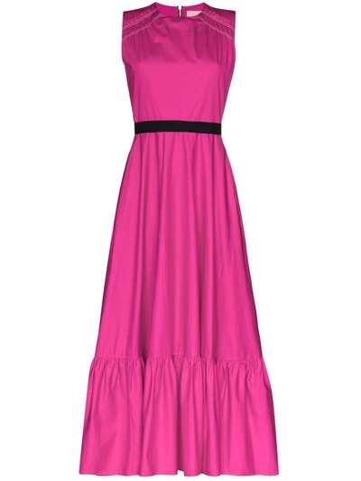 Roksanda Blaise Belted Tiered Cotton-poplin Midi Dress In French Pink