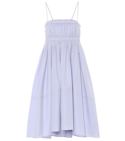 Chloé Shirred Cotton-poplin Dress In Blue