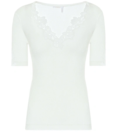 Chloé Lace-trimmed Ribbed-knit Cotton Top In White