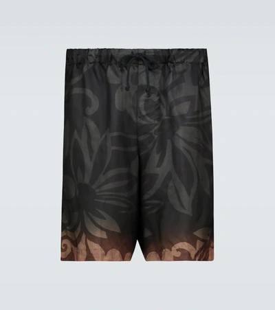 Dries Van Noten Floral Print Satin-twill Drawstring Shorts In Black