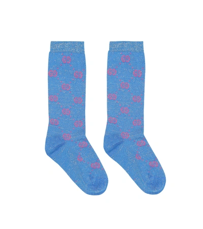 Gucci Kids' Lamé Cotton-blend Socks In Blue
