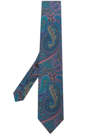 Etro Paisley Print Silk Tie In Blue