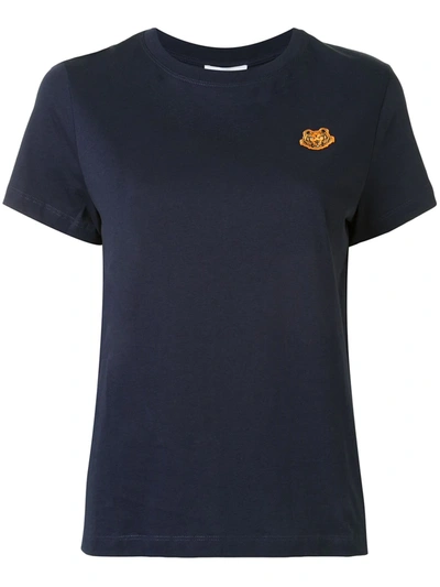 Kenzo Tiger Motif Cotton T-shirt In Blue