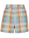 Ganni Checked Cotton-blend Seersucker Shorts In Yellow,pink,light Blue