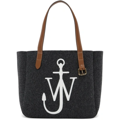 Jw Anderson Belt Embroidered-anchor Wool-felt Tote Bag In Grey