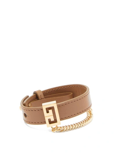 Givenchy Gv3 Chain-embellished Leather Bracelet In Military Green