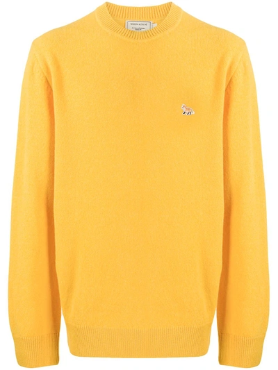 Maison Kitsuné Profile Fox-patch Wool Jumper In Yellow