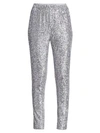 St John Starlight Sequined Mesh Pants In Silver