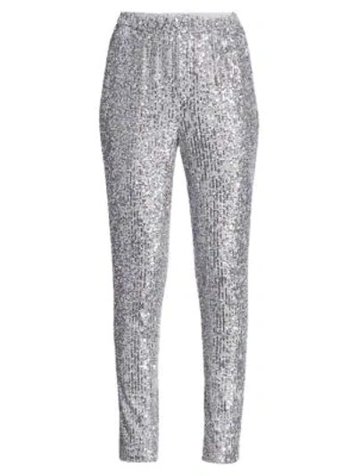 St. John Starlight Sequined Mesh Pants In Silver