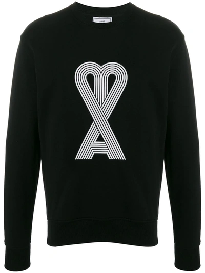 Ami Alexandre Mattiussi Ami De Coeur-print Cotton Sweatshirt In Black