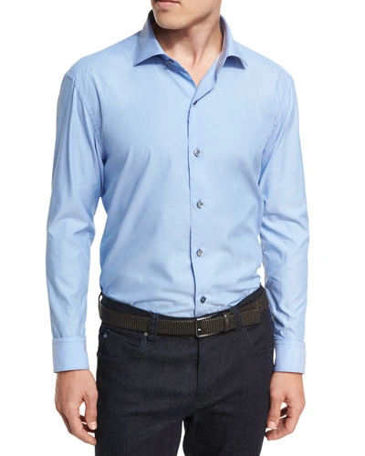 Ermenegildo Zegna Solid Cotton Shirt In Light Blue