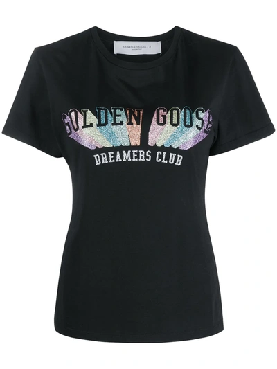 Golden Goose Golden Glitter Logo Print T-shirt In Black