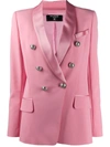 Balmain Double Breasted Crepe & Satin Jacket In Pink