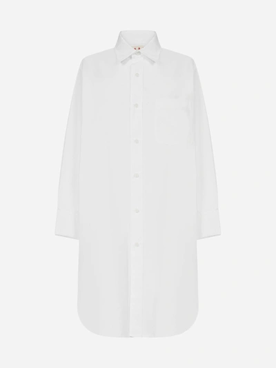 Marni Oversized Cotton Shirt Dress In Lily White