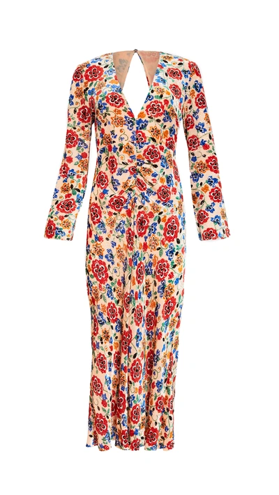 Rixo London Rixo Long Dress In Swirl Floral Print On Burnout Velve