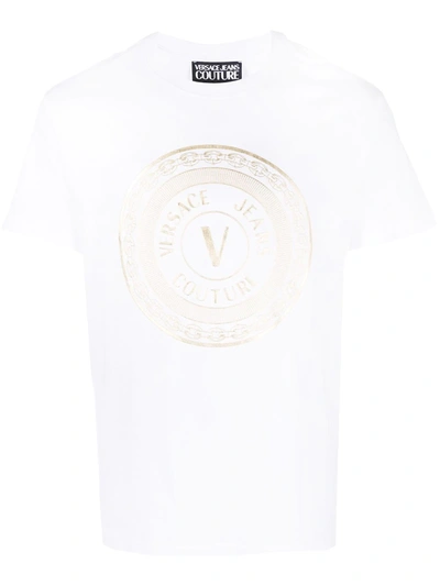 Versace Jeans Couture Versace Jeans T-shirt V-emblem White Gold 71gaht12 Cj00t G03