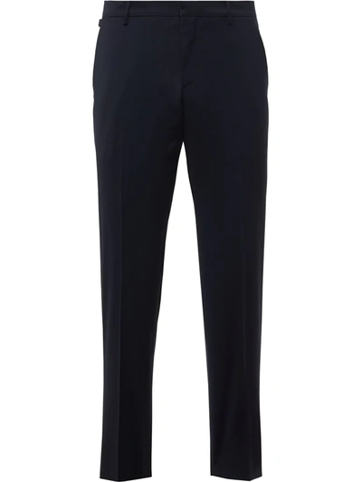 Prada Blue Cropped Tailored Trousers In Navy