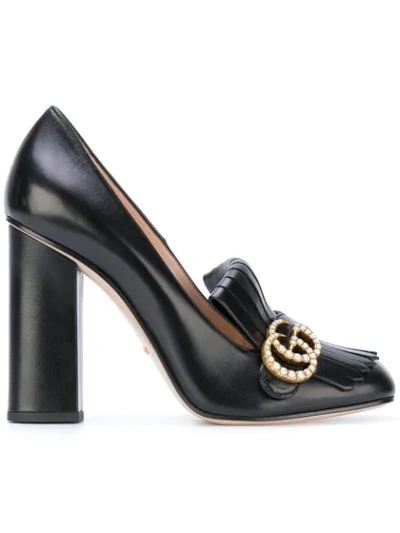 Gucci Marmont Fringed Leather Pumps In Nero