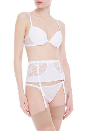 La Perla Embroidered Stretch-jersey And Tulle Suspender Belt In White |  ModeSens