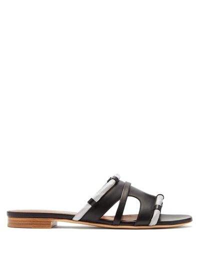 Malone Souliers Alexis Cutout Leather And Metallic Cord Slides In Black Grey