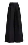 Carolina Herrera Pleated Cotton-blend Sateen Wide-leg Pants In Black