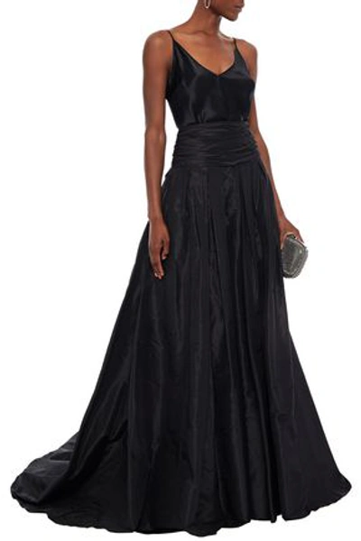 Carolina Herrera Pleated Ruched Silk-taffeta Maxi Skirt In Black