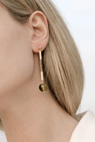 Alesya  Orlóva Lennse Chain Green Stud Earrings In Gold