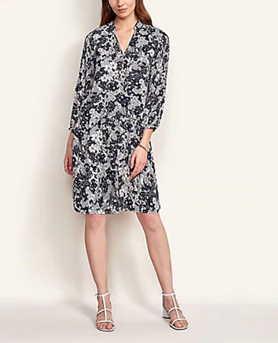 Ann Taylor Floral Pleated Sleeve Shift Dress In Winter White