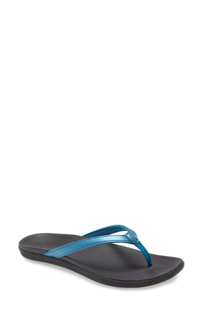 Olukai Ho Opio Flip Flop In Deep Water/ Black Fabric